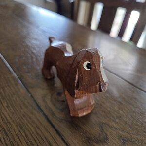 Vintage German Hand Carved Wood Doggie. Maybe A Spaniel?